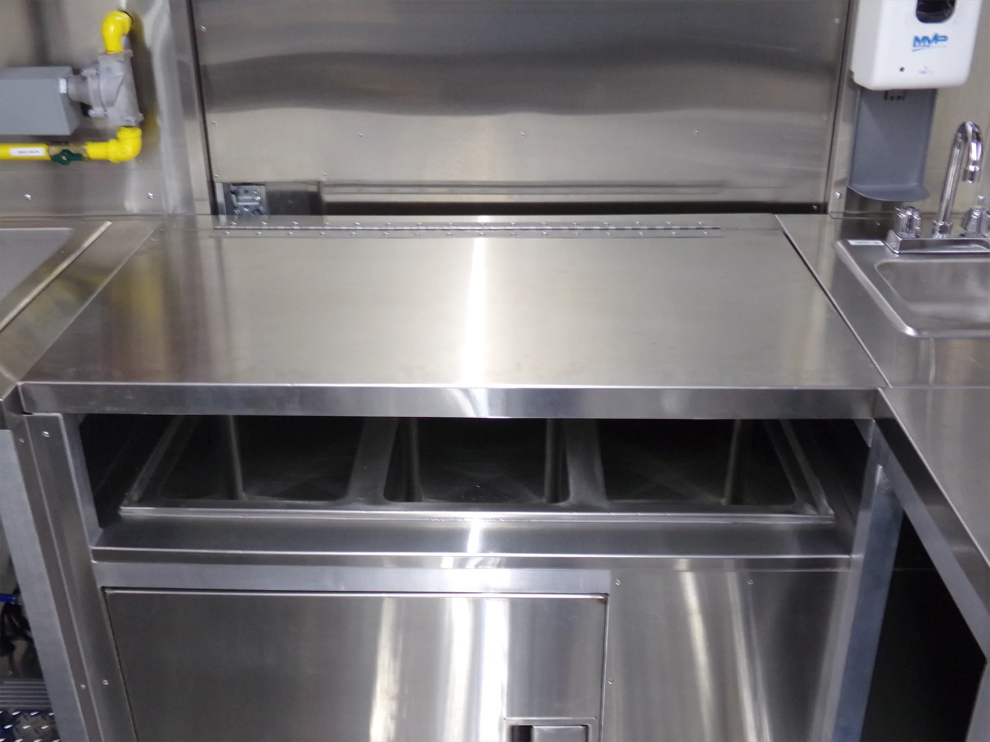 Buffalo Farm to School to you truck, inside, counter