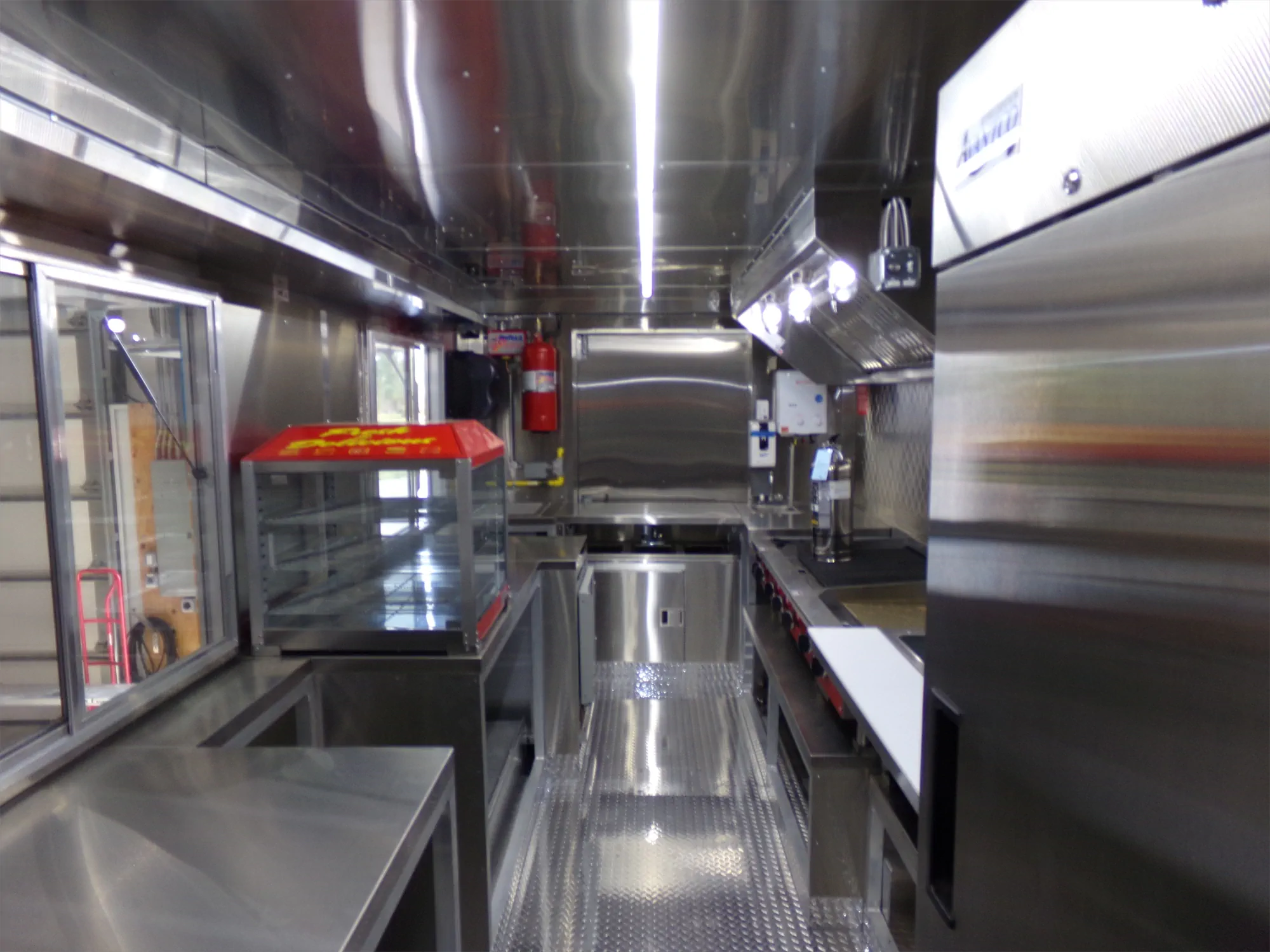 Buffalo Farm to School to you truck, inside, looking the length of the truck