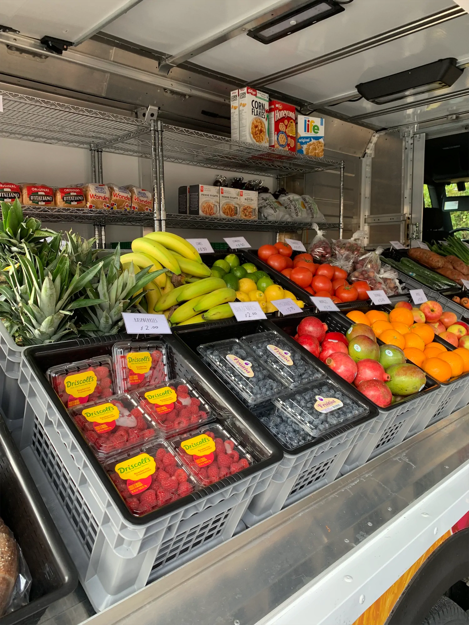 Grow of the Go truck, outside, right side with windows open looking at the produce