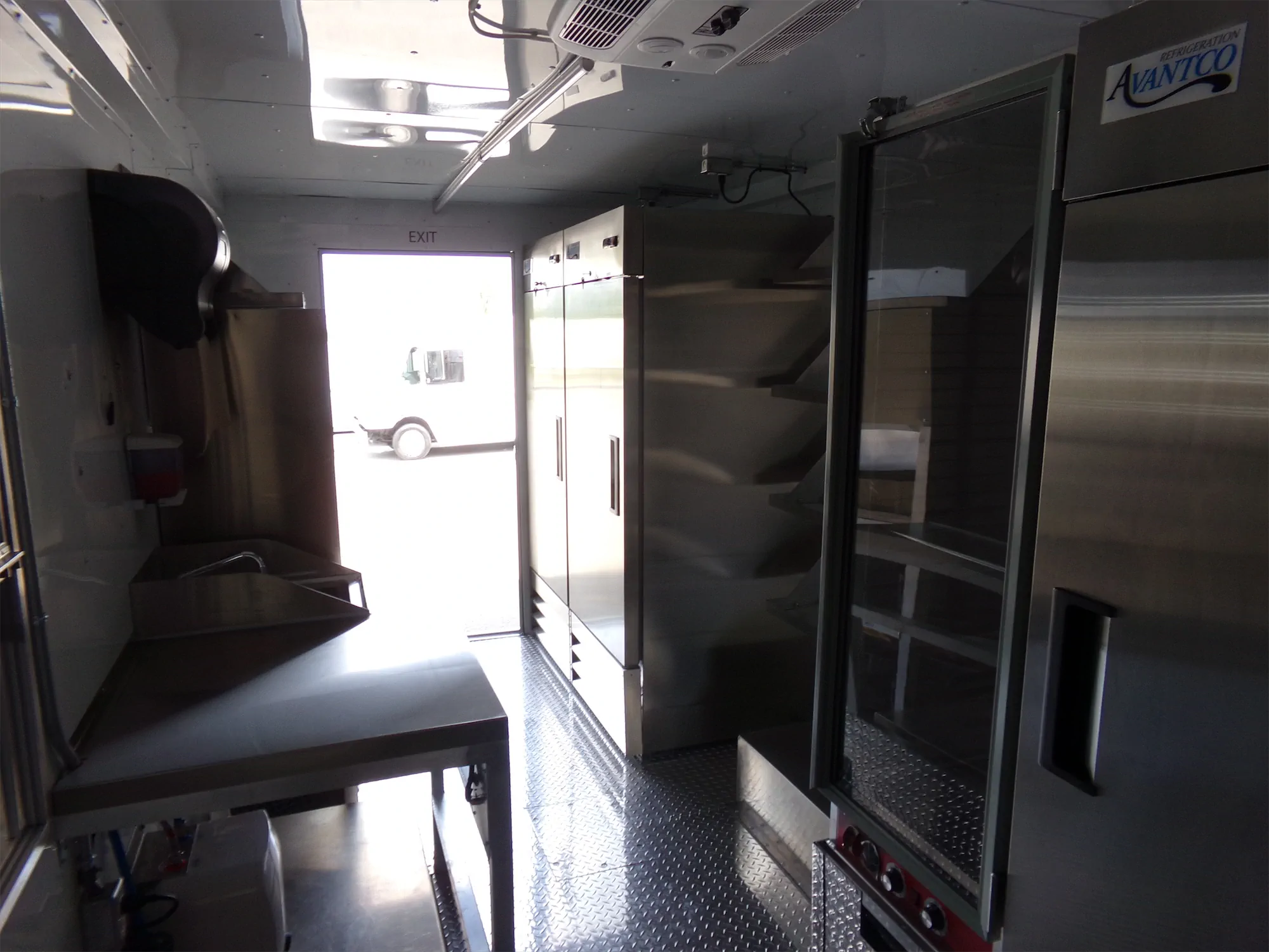 Munch Mobile Meals truck, inside, looking out the back door